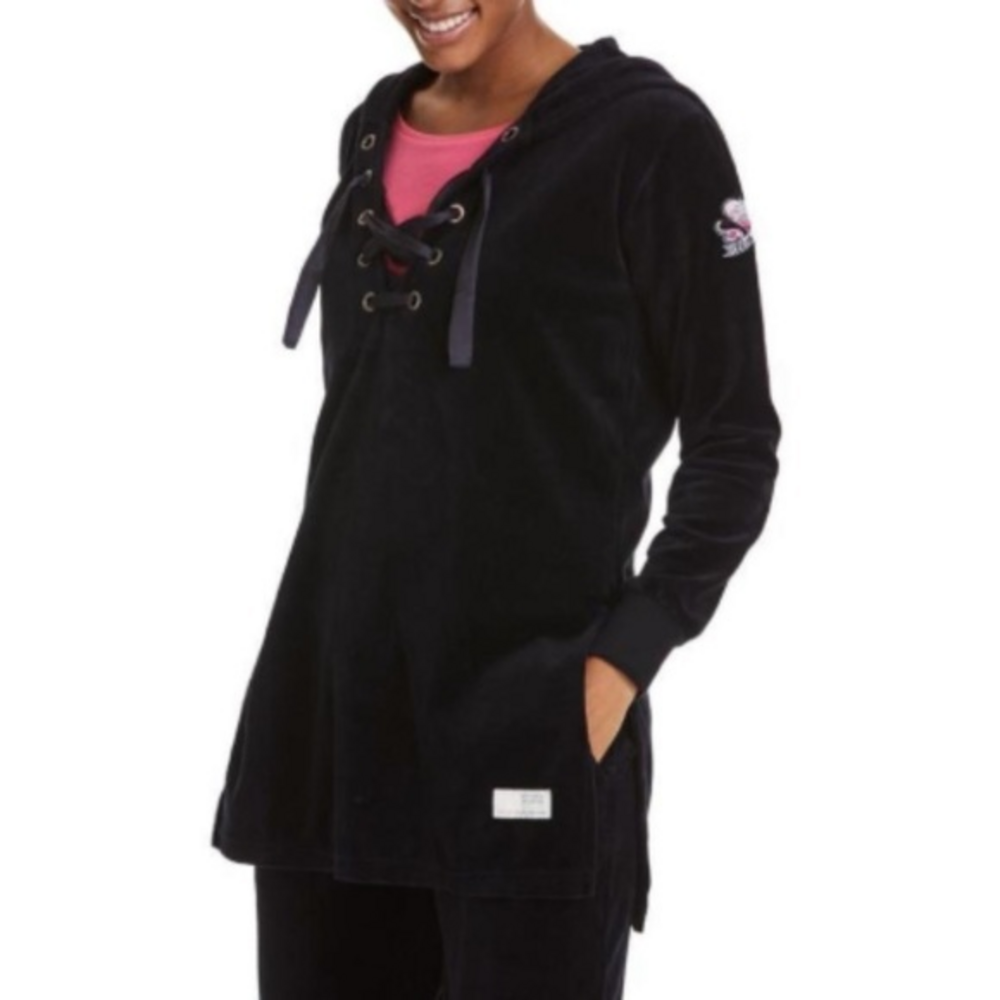Odd Molly‎ Anthropologie Black Velvet Get Along Hooded Lace Up Shirt Tunic